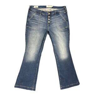 Torrid Flare Jeans Womens 16R Blue Button Fly‎ Stretch Denim Plus Size Boho